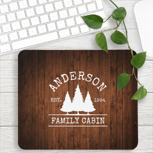 Alfombrilla De Ratón Nombre de Familia Cabaña Impresión de Madera Rústi