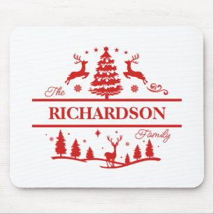 Alfombrilla De Ratón Nombre de familia personalizada de Navidades rojos