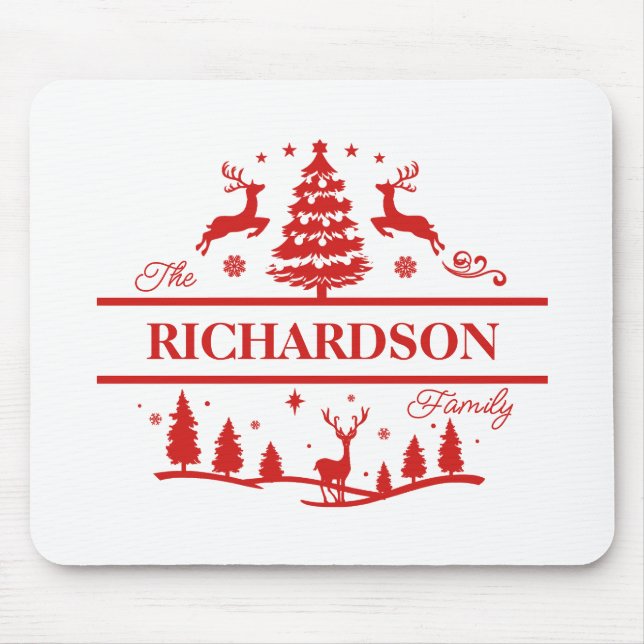 Alfombrilla De Ratón Nombre de familia personalizada de Navidades rojos (Frente)
