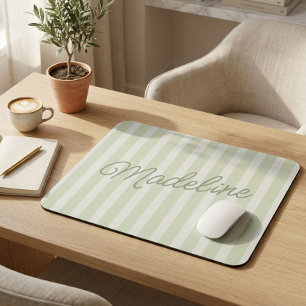 Alfombrilla De Ratón Nombre de familia personalizado rayas verde salvia