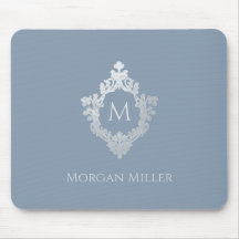 Nombre de Monograma Azul Dusty Escudo Vintage Eleg