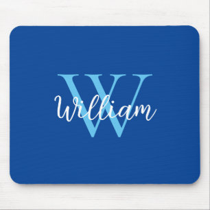 Alfombrilla De Ratón Nombre de Monograma Azul Personalizado