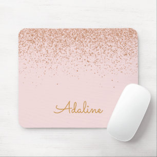 Alfombrilla De Ratón Nombre de monograma con purpurina dorada personali