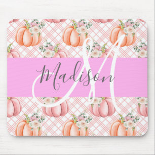 Alfombrilla De Ratón Nombre de monograma de calabaza rosa rosada floral