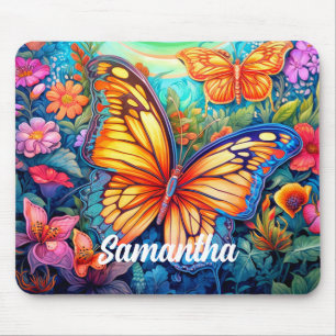 Alfombrilla De Ratón Nombre de monograma de mariposa de Personalizado r
