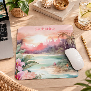 Alfombrilla De Ratón Nombre de Playa Tropical Rosa Personalizado