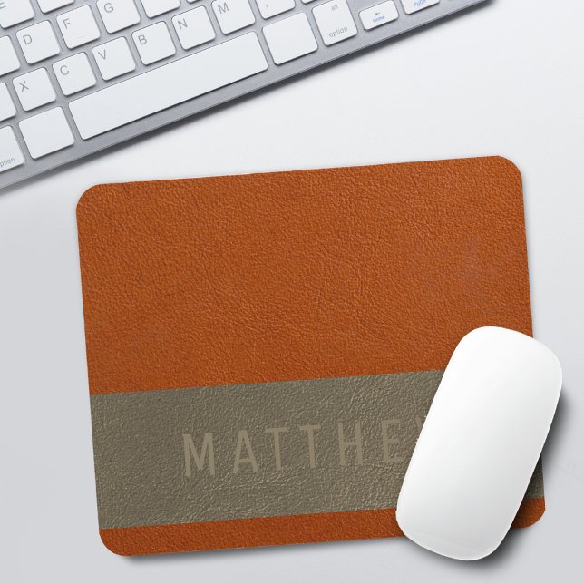 Alfombrilla De Ratón Nombre de textura de cuero gris naranja falso mode (Modern Faux Orange Gray Leather Texture Name Mouse Pad)
