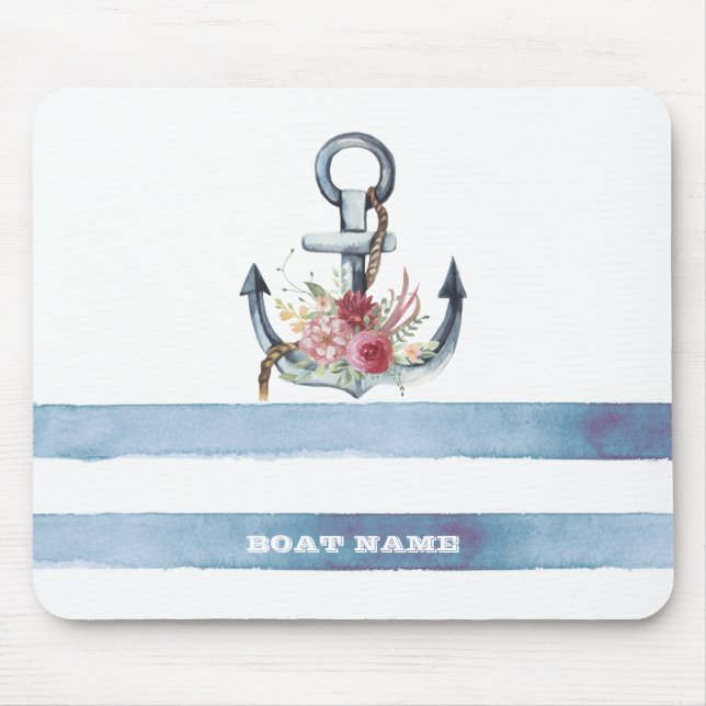 Alfombrilla De Ratón Nombre del barco náutico,Bandas de flores de ancla (Frente)