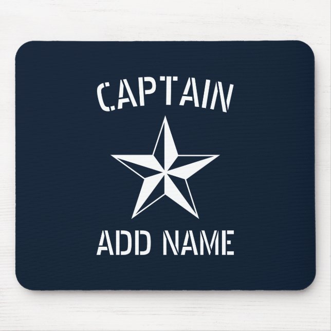 Alfombrilla De Ratón Nombre del capitán del barco estrella náutica azul (Frente)
