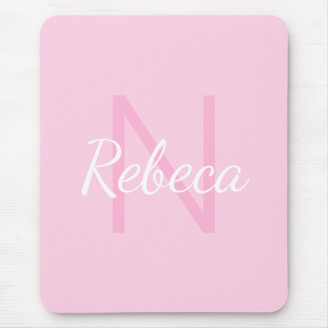 Alfombrilla De Ratón Nombre del Chica Monogramado Cute | Rosa y blanco (Frente)
