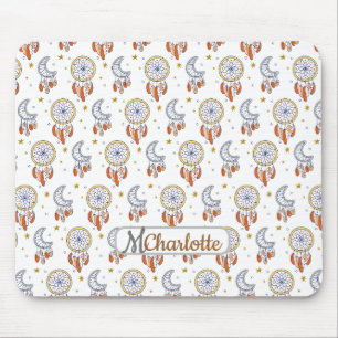 Alfombrilla De Ratón Nombre del Monograma del patrón de boho retro