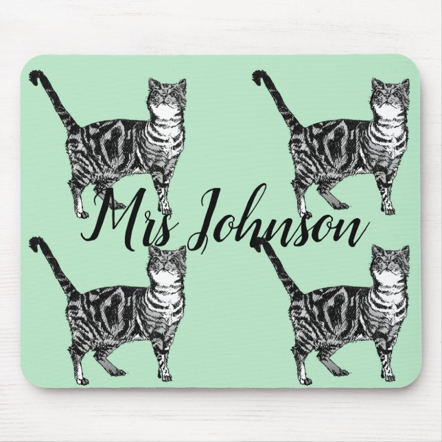 Alfombrilla De Ratón Nombre del profesor Tabby Gato Ordenador Ratón Mat (Frente)