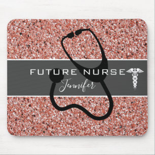 Alfombrilla De Ratón Nombre del Purpurina rosa del estetioscopio médico