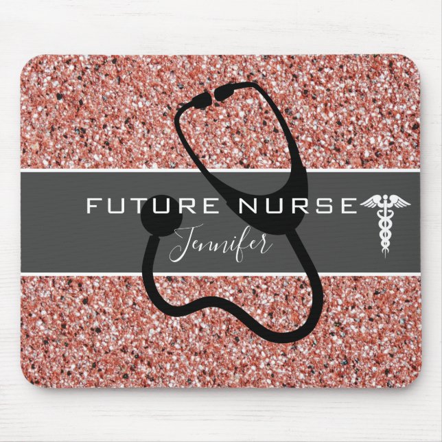 Alfombrilla De Ratón Nombre del Purpurina rosa del estetioscopio médico (Frente)
