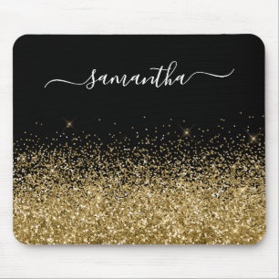 Alfombrilla De Ratón Nombre elegante con brillo negro y dorado