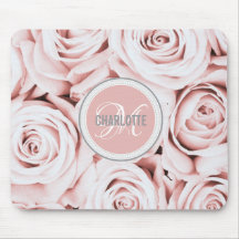 Nombre en monogramo de flores rosadas de color gri