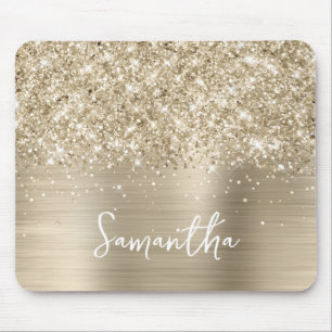 Alfombrilla De Ratón Nombre Glam Brillante Dorado Pálido