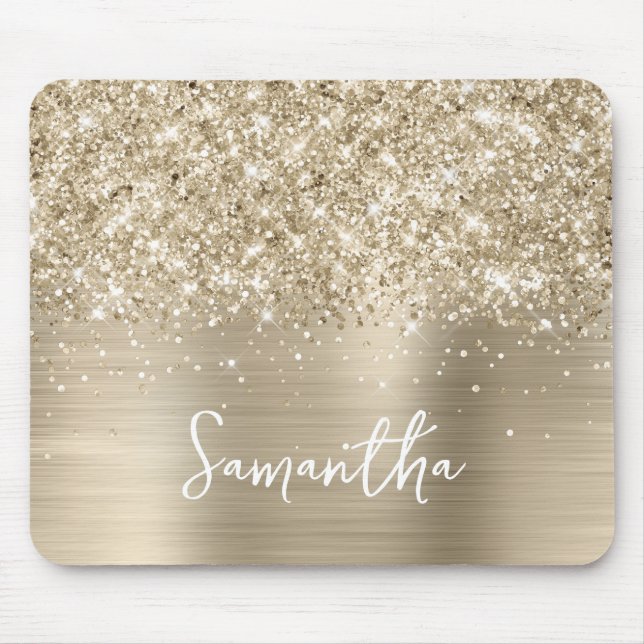 Alfombrilla De Ratón Nombre Glam Brillante Dorado Pálido (Frente)