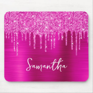 Alfombrilla De Ratón Nombre Glam Brillante Goteo Magenta