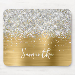 Alfombrilla De Ratón Nombre Glam Oro Brillo Plateado