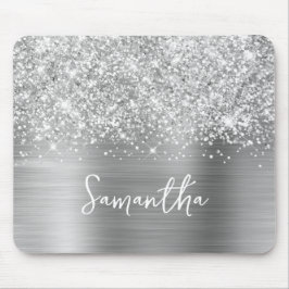 Alfombrilla De Ratón Nombre Glam Plateado Brillante
