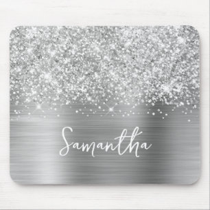 Alfombrilla De Ratón Nombre Glam Plateado Brillante
