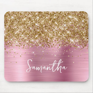 Alfombrilla De Ratón Nombre Glam Rosa Brillo Dorado