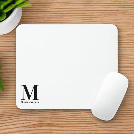 Alfombrilla De Ratón Nombre inicial moderno monogramado en blanco y neg
