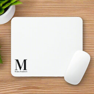 Alfombrilla De Ratón Nombre inicial moderno monogramado en blanco y neg