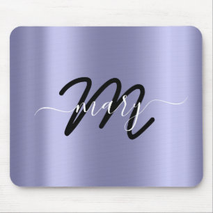 Alfombrilla De Ratón Nombre mínimo azul ahumado monogramo gris