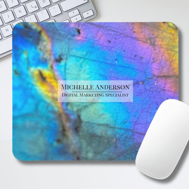 Alfombrilla De Ratón Nombre moderno colorido de moda (Trendy Rainbow Labradorite Crystal Modern Name Mouse Pad)