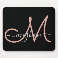Nombre moderno manuscrito rosa negro monogramado