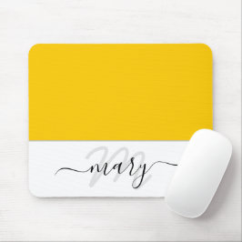 Alfombrilla De Ratón Nombre Monograma blanco limón amarillo mínimo Mode