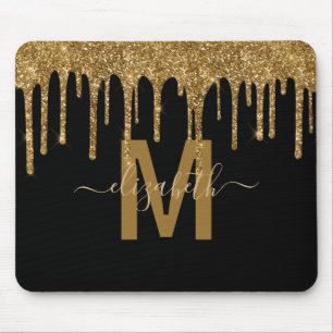 Alfombrilla De Ratón Nombre Monograma del Purpurina de Moda Gold Drin