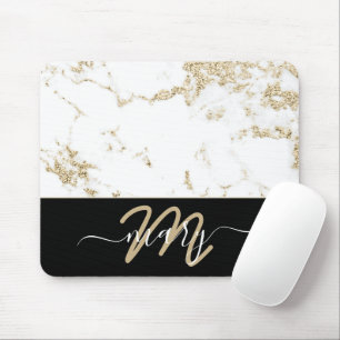 Alfombrilla De Ratón Nombre Monograma Marble Oro Elegante Blanco Atrás
