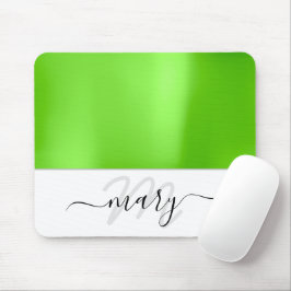 Alfombrilla De Ratón Nombre Monograma mínimo Verde Verde Blanco moderno