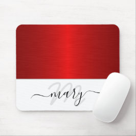 Alfombrilla De Ratón Nombre Monograma rojo mínimo negro blanco moderno