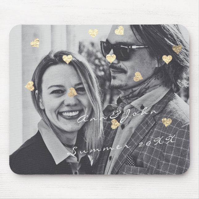 Alfombrilla De Ratón Nombre Pareja Foto Viaje Regalo Confetti Hearts Go (Frente)