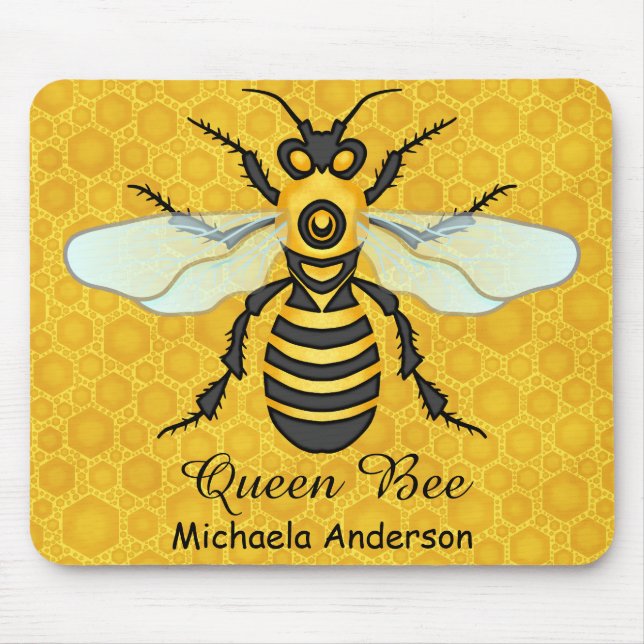Alfombrilla De Ratón Nombre personalizado abeja reina del panal de la (Frente)