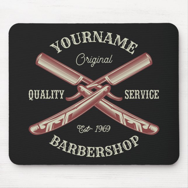 Alfombrilla De Ratón NOMBRE personalizado Barber Straight Razor Barbers (Frente)