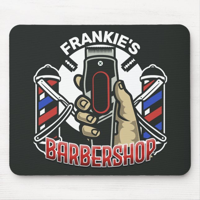Alfombrilla De Ratón NOMBRE personalizado Barbería de retro de barbería (Frente)