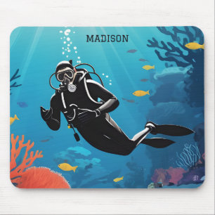 Alfombrilla De Ratón Nombre personalizado Buceador Scuba