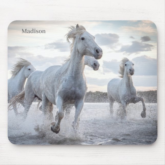 Alfombrilla De Ratón Nombre personalizado Caballos blancos (Frente)