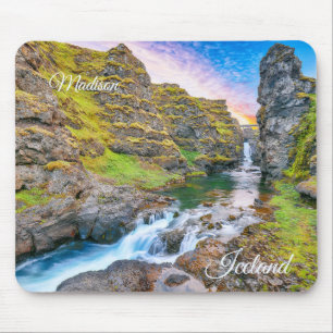 Alfombrilla De Ratón Nombre personalizado Cascadas Kolufossar, Islandia