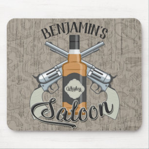Alfombrilla De Ratón NOMBRE personalizado Cowboy Revolver Gun Whiskey S
