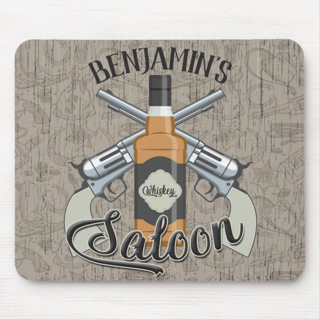 Alfombrilla De Ratón NOMBRE personalizado Cowboy Revolver Gun Whiskey S (Frente)