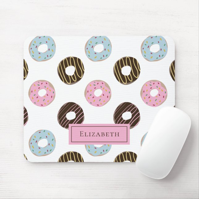 Alfombrilla De Ratón Nombre personalizado Cute Donuts Pastel Sweet Toot (Con ratón)