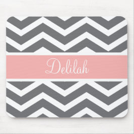 Alfombrilla De Ratón Nombre personalizado de Chevron Gray Peach