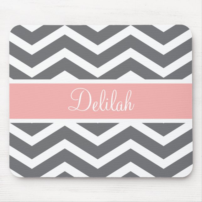 Alfombrilla De Ratón Nombre personalizado de Chevron Gray Peach (Frente)