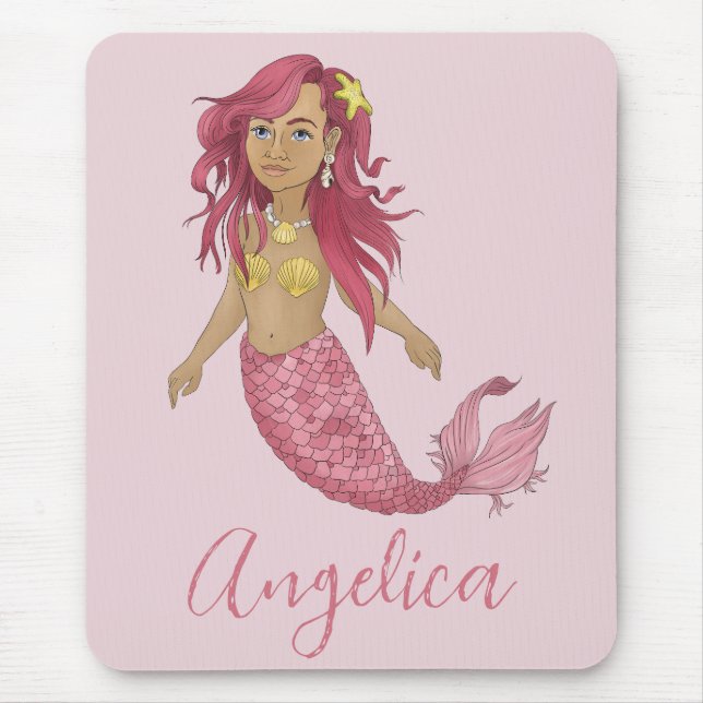 Alfombrilla De Ratón Nombre personalizado de cumpleaños feliz de sirena (Frente)